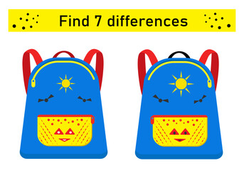 Find 7 differences. Logic puzzle game for children. Preschool worksheet activity. Vector illustration