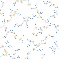 seamless pattern of flowers, branches and leaves