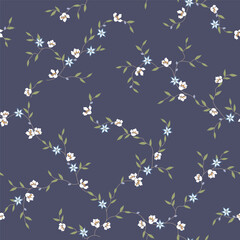 seamless pattern of flowers, branches and leaves