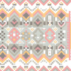 Fototapeta na wymiar Pastel Ethnic pattern background pixel art. Generative AI.
