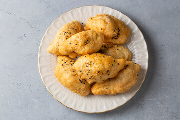 Turkish cuisine; Handmade Cheese spinach Pastry (Turkish name; peynirli - ispanakli pogaca, pisi)