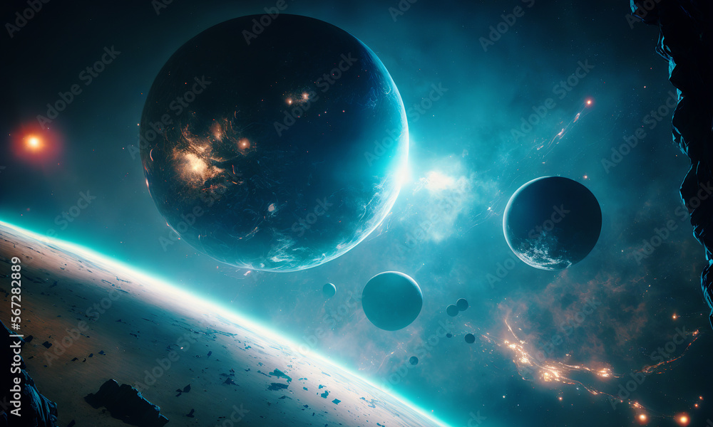 Aufkleber space planets background. distant planetscape in cosmos with exoplanets. concept art generative ai
