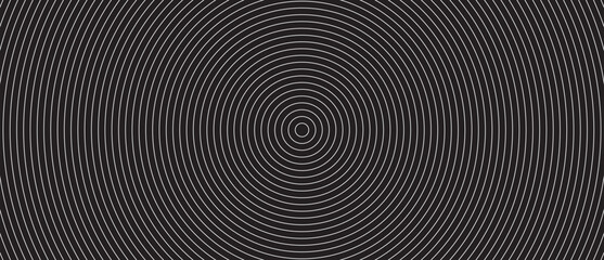 Circle lines pattern on black background. Circle lines pattern for backdrop, brochure, wallpaper template. Realistic lines with repeat circles texture. Simple geometric background, vector illustration