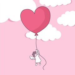 Big isolated Couple in love, happy young fairy girl in love, valentine concept flat Vector illustration in cartoon style
