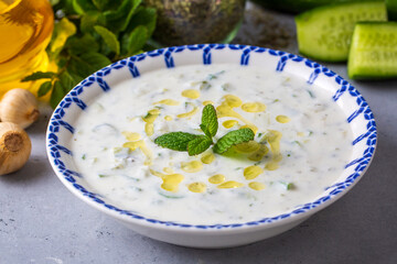 Traditional delicious appetizer; tzatziki (Turkish name; cacik)