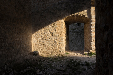 Ruins of a medieval castle with vegetation coming back