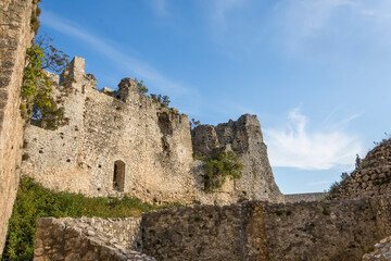 Fototapeta na wymiar Ruins of a medieval castle with vegetation coming back