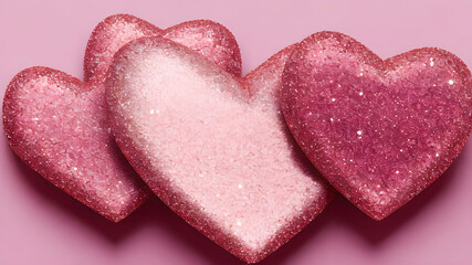 Fototapeta premium Heart shaped cookies, pink Barbie heart love background sparkles glowing magical world fantasy food AI photoshop