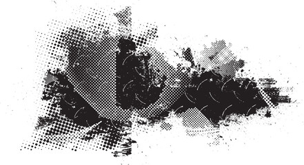 Glitch distorted grungy banner . Noise destroyed background . Trendy defect   . Glitched collage .Grunge textured . Distressed effect .Vector shape.  halftone dots . Screen print texture