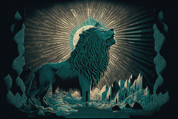 surreal ancient lion with doom sky and dark energy (generative AI)