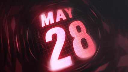 28 May in 3d motion graphic. Infrared calendar in futuristic and tech glowing neon for takes, commemoratives in led and etc. 4k in loop