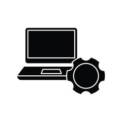 Laptop and gear glyph icon. Technical Support vector icon. isolated on white background. vector illustration