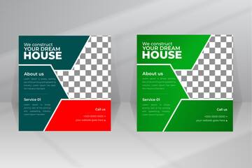 Real Estate Construction Social Media Post Banner, Luxury Home Builder Square Flyer template design