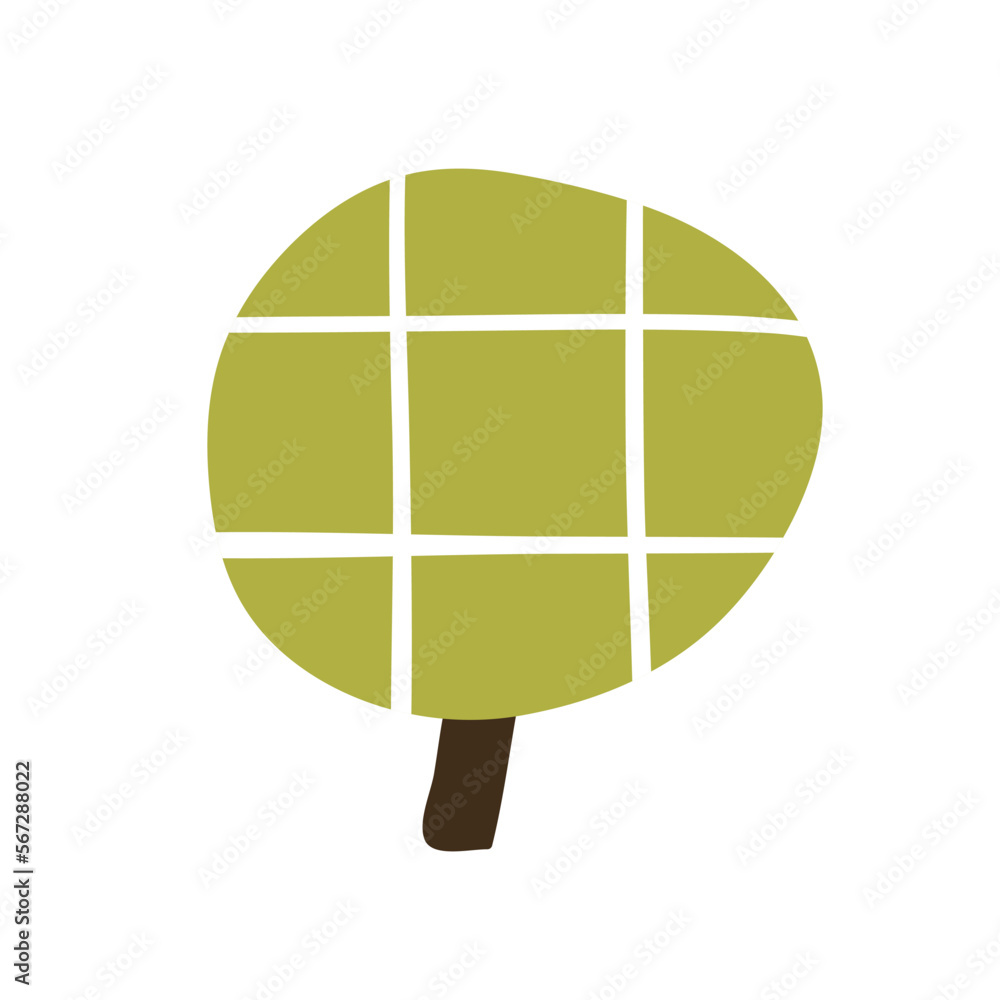 Poster childish tree. abstract forest plant with green foliage checkered crown, trunk. fairy botanical deci