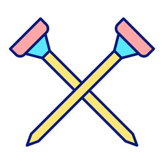 Two crossed golf ball coasters - icon, illustration on white background, color style