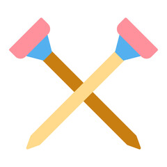 Two crossed golf ball coasters - icon, illustration on white background, flat color style