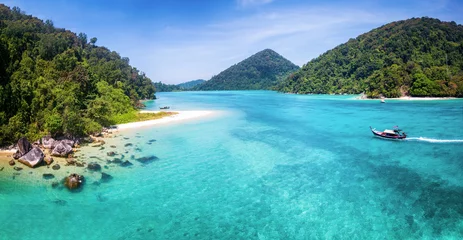 Fotobehang The beautiful Chong Khat bay at the remote Surin islands with turquoise sea and fine sand beaches, Thailand © moofushi