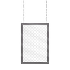 Hanging advertising board sign vector mock-up. Blank signboard banner isolated on white background realistic mockup. Template for design