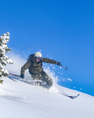 Dynamisch und elegant Skifahren im Tiefschnee mit Telemark-Skiern