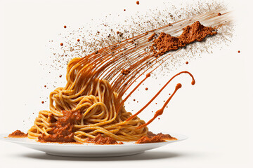 Bolognese spaghetti white background, Generative AI