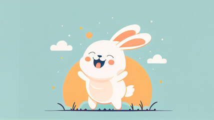 Happily smiling easter rabbit cartoon character as easter greeting card design illustration (Generative AI)