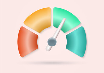 Speedometer 3d icon. Gauge meter, speed indicator signs. Credit score, risk scale design. Vector illustration.