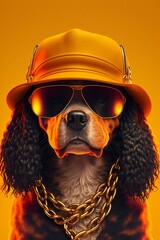 Sylish dog with sunglasses and a gold chain
