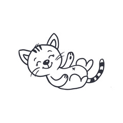 Cute cartoon kitten isolated on white background.Cat outline.Doodle illustration.
