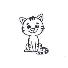 Cute cartoon kitten isolated on white background.Cat outline.Doodle illustration.
