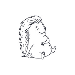 Cartoon cute hedgehog isolated on white. Doodle, sketch