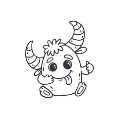 Cute cartoon monster on white background.Icon monster.Alien.Coloring.