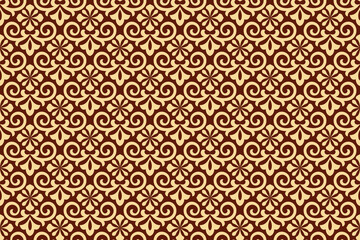 Flower geometric pattern. Seamless vector background. Gold and brown ornament. Ornament for fabric, wallpaper, packaging. Decorative print