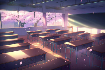 誰もいない学校の教室、桜、卒業, Generative AI