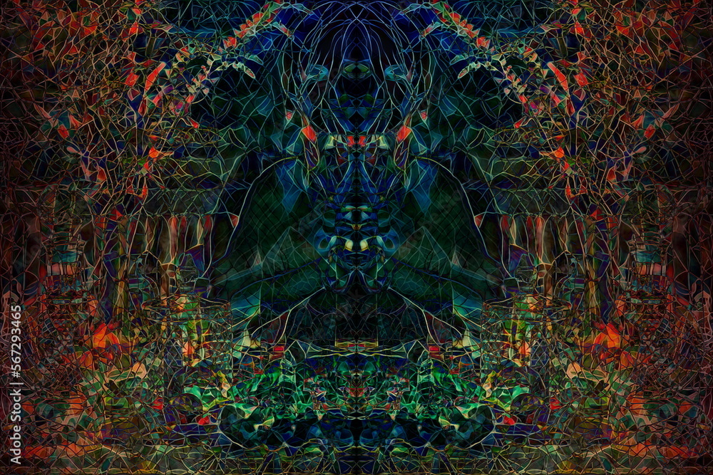 Poster abstract mosaic structure on black background.