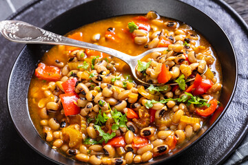 Vegan Hoppin John, savory black-eyed pea stew