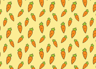cartoon pattern with carrot, easter theme background, healthy vegan food wallpaper. Vector illustration of vegetable art. Kitchen and restaurant design for fabrics, paper - 567293444