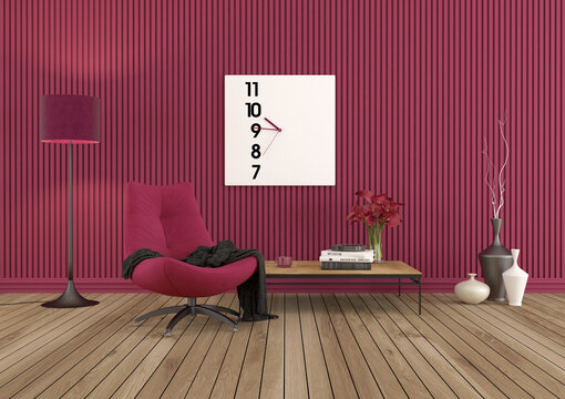 Viva magenta armchair in a modern living room