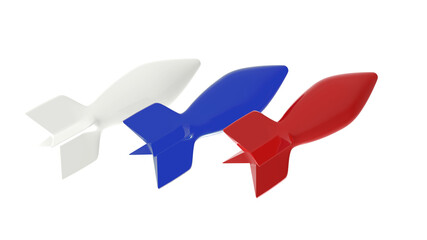 Russian flag in the form of missiles isolated on background. Military concept. 3D illustration.