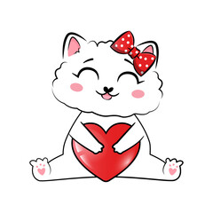 Cute lovely kitty. Valentine day illustration. Vector.