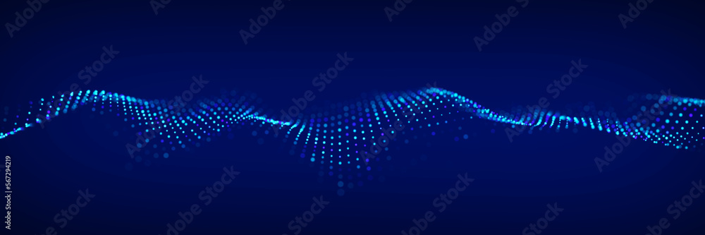 Poster dynamic sound wave. musical particle pulsing. blue energy flow concept. 3d rendering.