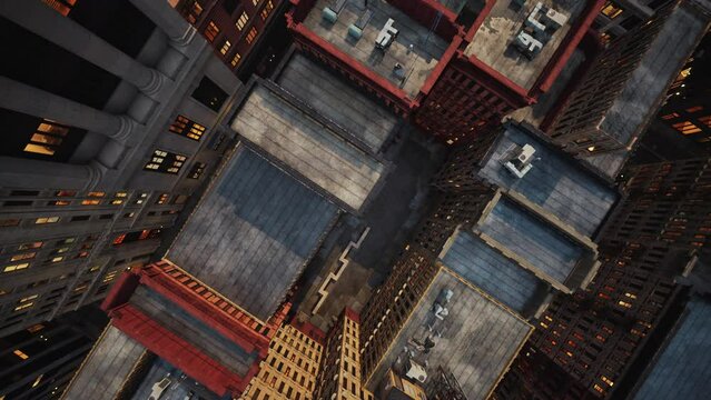 Aerial view of Midtown Manhattan at sunset