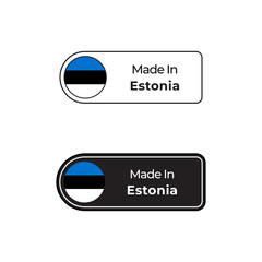 Made in Estonia labels design set with flag and text in two different styles