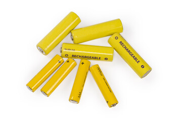 Rechargeable nickel metal hydride AA batteries, zinc carbone AAA batteries - obrazy, fototapety, plakaty