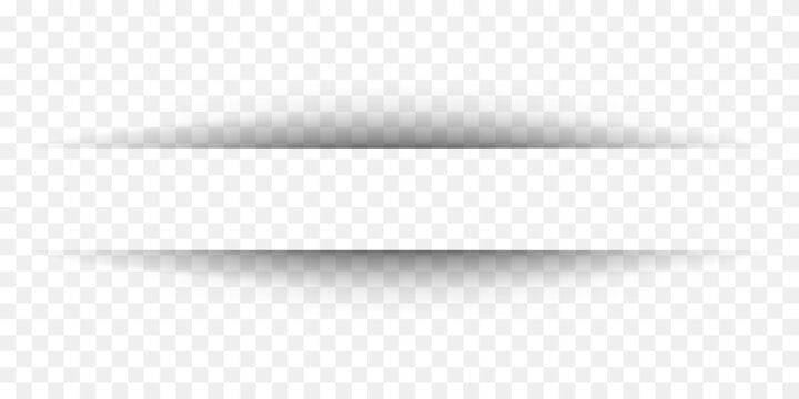 Realistic horizontal sheet divider lines. Paper shadow effect isolated on transparent background. Notebook worksheet, book page, card, flyer, banner, poster with soft edges. Vector illustration