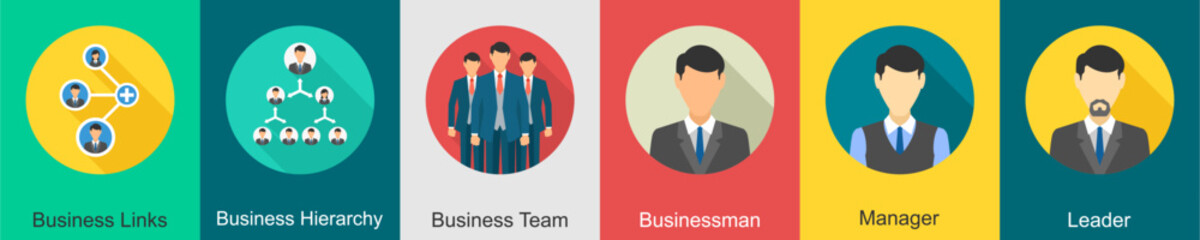 A set of 6 Business icons as business links, business hierarchy, business team