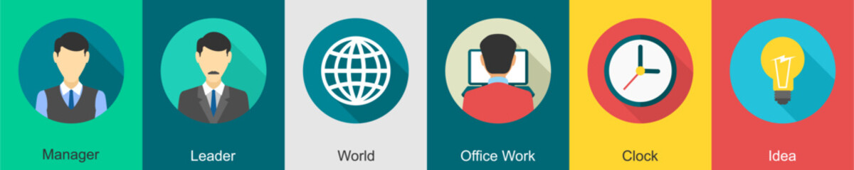 A set of 6 Business icons as manager, leader, world