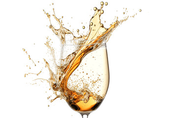 Glass with splash of champagne. isolated on white. Generative AI