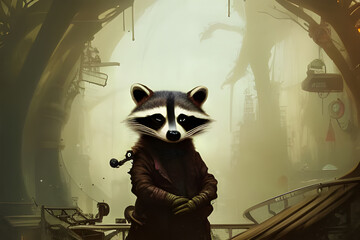 Steampunk raccoon. Fantasy Digital illustration. CG Artwork Background