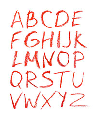 Hand-drawn red lipstick alphabet. Calligraphy font. Modern brushpen lettering. Grunge style alphabet. © Мария Охметзянова