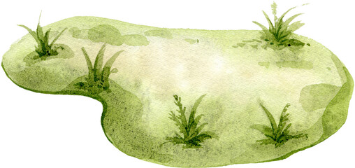 Cute green hand painted green grass and lawn. Watercolor illustration